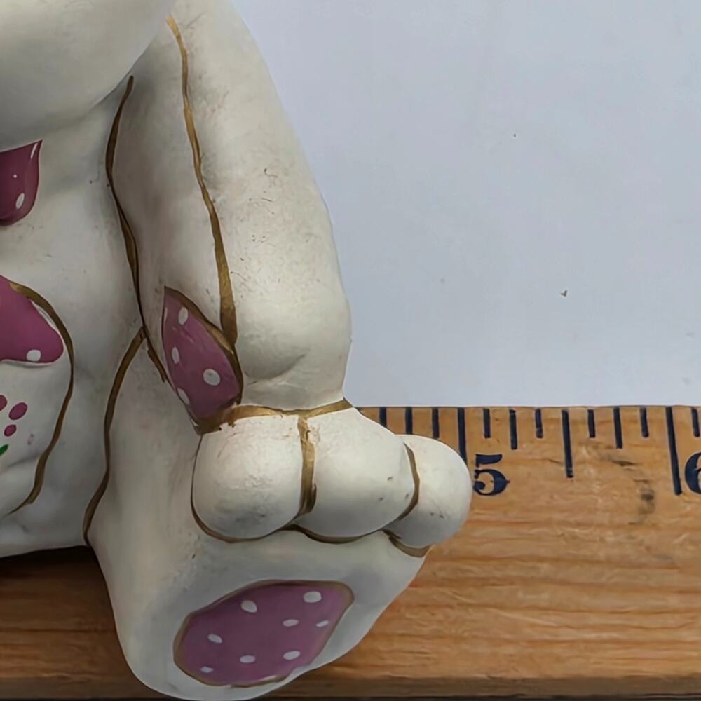 Vintage 1987 Lefton Teddy Bear Coin Bank Pink Floral Nursery Decor 6 Inch Flawed - Picture 14 of 14